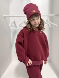 Bluza dziecięca OCIEPLANA z kapturem BORDO