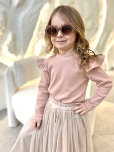 Koszulka dziewczęca z falbankami prążek BLUSH