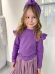 Koszulka dziewczęca z falbankami prążek FIOLET