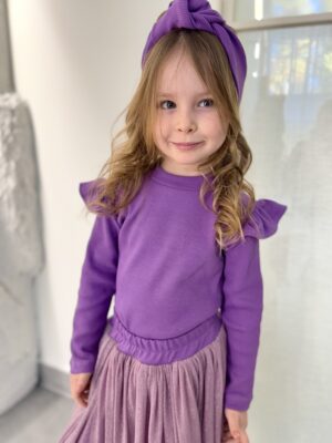 Koszulka dziewczęca z falbankami prążek FIOLET