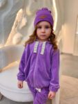 Bluza welurowa rozpinana FIOLET koronka