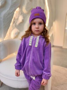 Bluza welurowa rozpinana FIOLET koronka