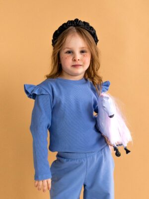 Koszulka dziewczęca z falbankami prążek BABY BLUE