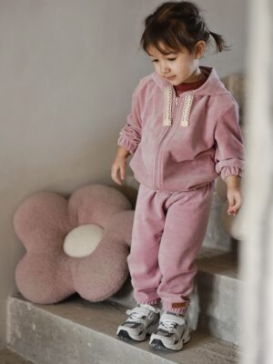 Dres welurowy dla dziewczynki RÓŻ z bluza rozpinana