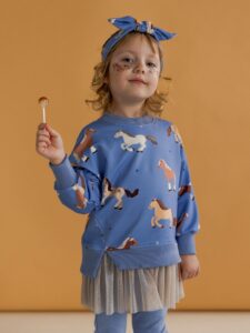 Bluza dziewczęca z TIULEM KONIKI niebieskie