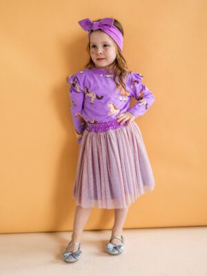 Zestaw koszulka KONIKI fiolet ze spódnicą FUKSJA midi