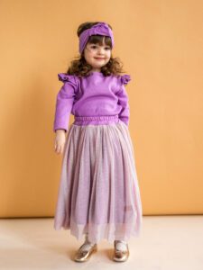 Zestaw koszulka ze spódnicą BROKAT FUKSJA