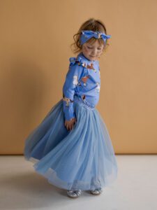 Zestaw koszulka KONIKI niebieskie ze spódnicą BABY BLUE