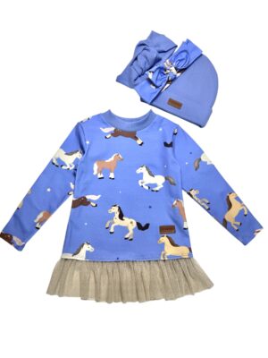 Koszulka z tiulem KONIKI niebieskie