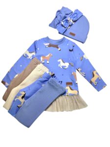 Zestaw koszulka z tiulem KONIKI niebieskie z legginsami