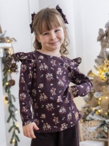 Koszulka dziewczęca z falbankami KWIATY świąteczne