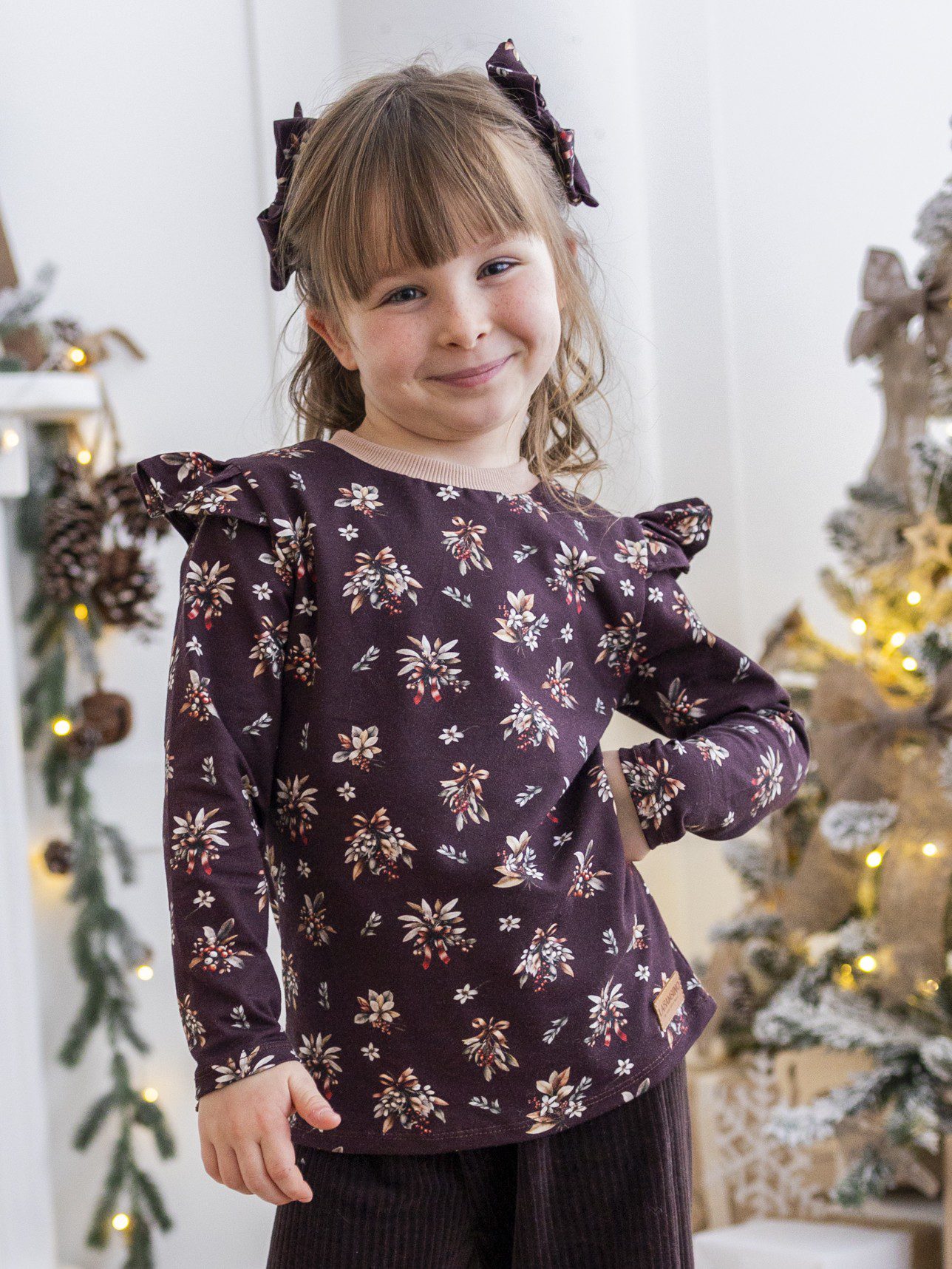 4 Koszulka dziewczęca z falbankami KWIATY świąteczne