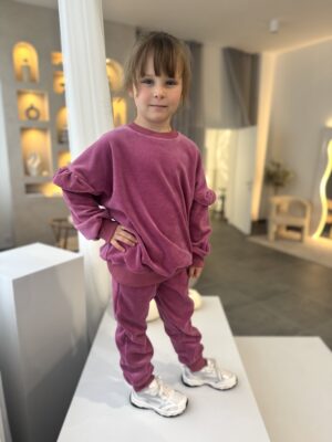 Dres welurowy dla dziewczynki MALINA z falbankami