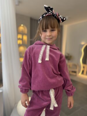 Bluza welurowa MALINA koronka