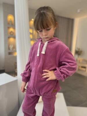 Bluza welurowa rozpinana MALINA koronka