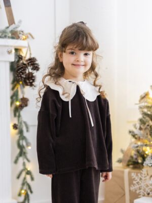 Bluza dziewczęca WELUR SZTRUKS BRĄZ