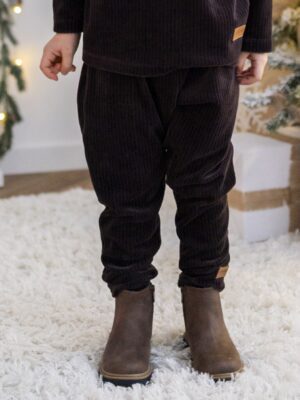 Spodnie chłopięce baggy SZTRUKS WELUR BRĄZ