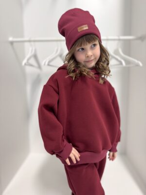 Bluza dziecięca OCIEPLANA z kapturem BORDO