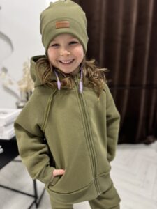 BLUZA ocieplana dla dzieci rozpinana OLIWKA
