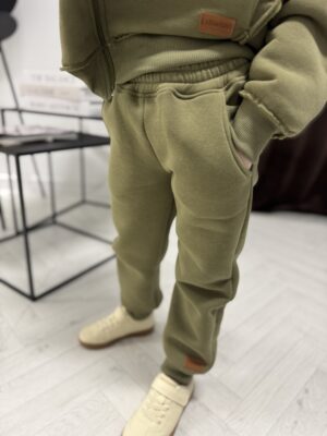 Spodnie OCIEPLANE ściągacze dla dzieci OLIWKA