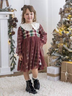 Sukienka dla dziewczynki JAGNA - KRATA ZIELEŃ