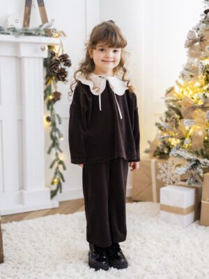 Komplet dziewczęcy WELUR SZTRUKS CZEKOLADA