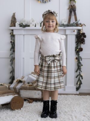 Zestaw koszulka ze spódnicą KRATA BEŻ