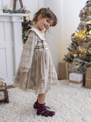 Sukienka dla dziewczynki JAGNA - KRATA BEŻ