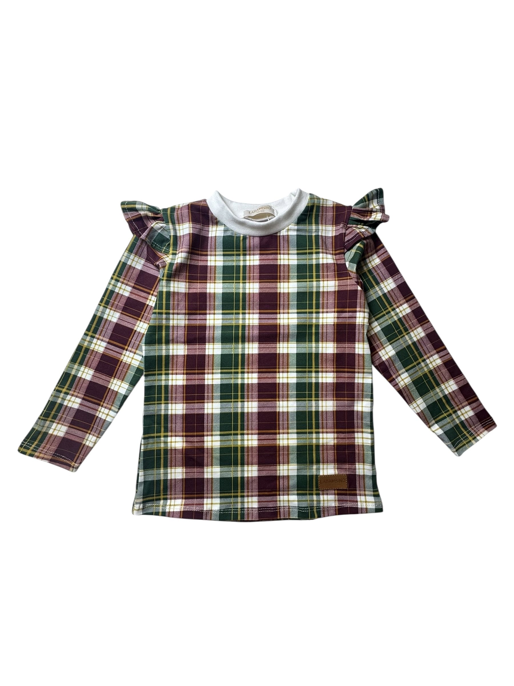 Photoroom_004_20251103_073005 Koszulka dziewczęca z falbankami KRATA ZIELEŃ