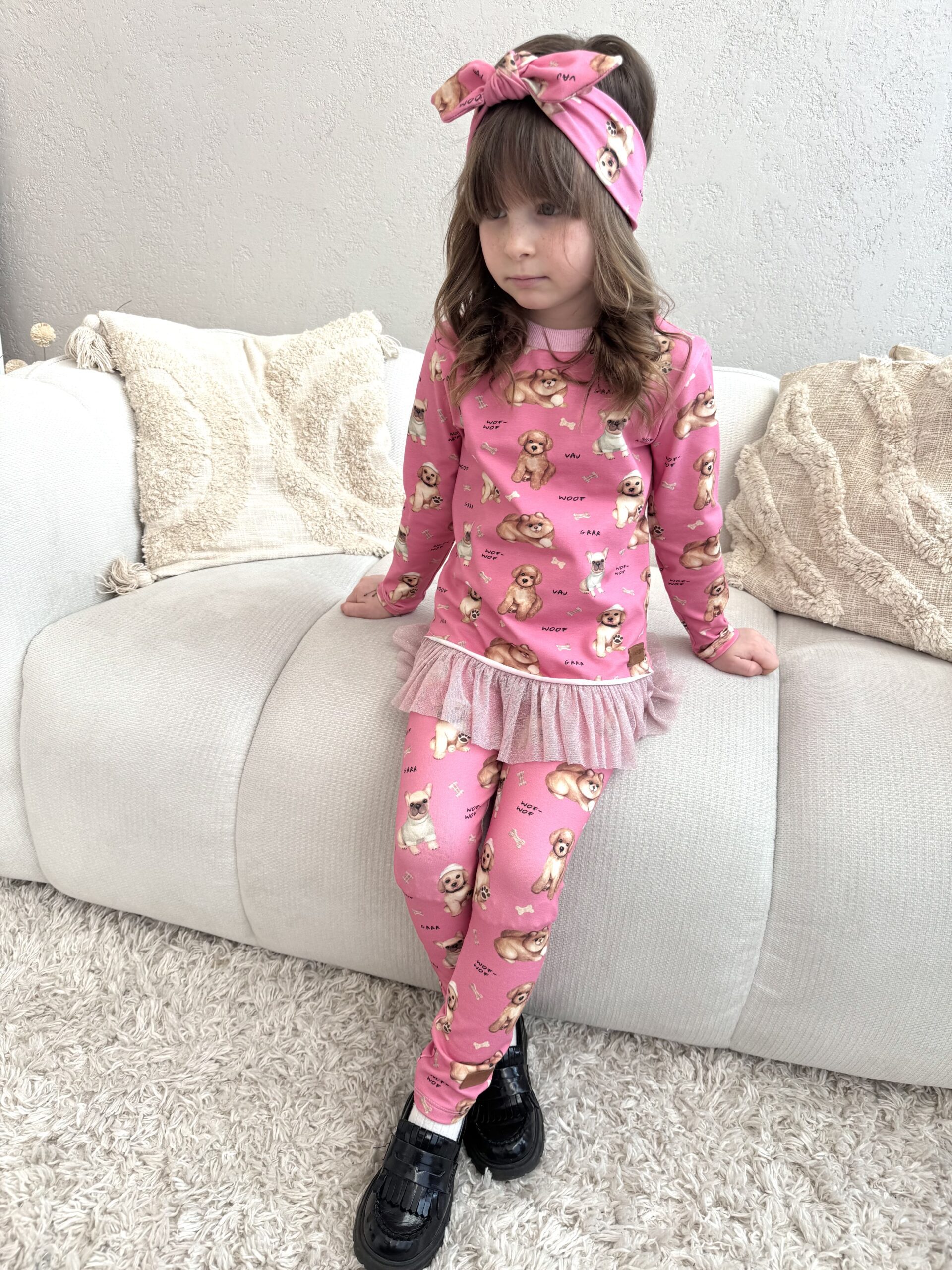 Zestaw koszulka z tiulem z legginsami PIESKI róż