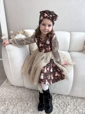 Sukienka dla dziewczynki JAGNA - KOTKI czekolada