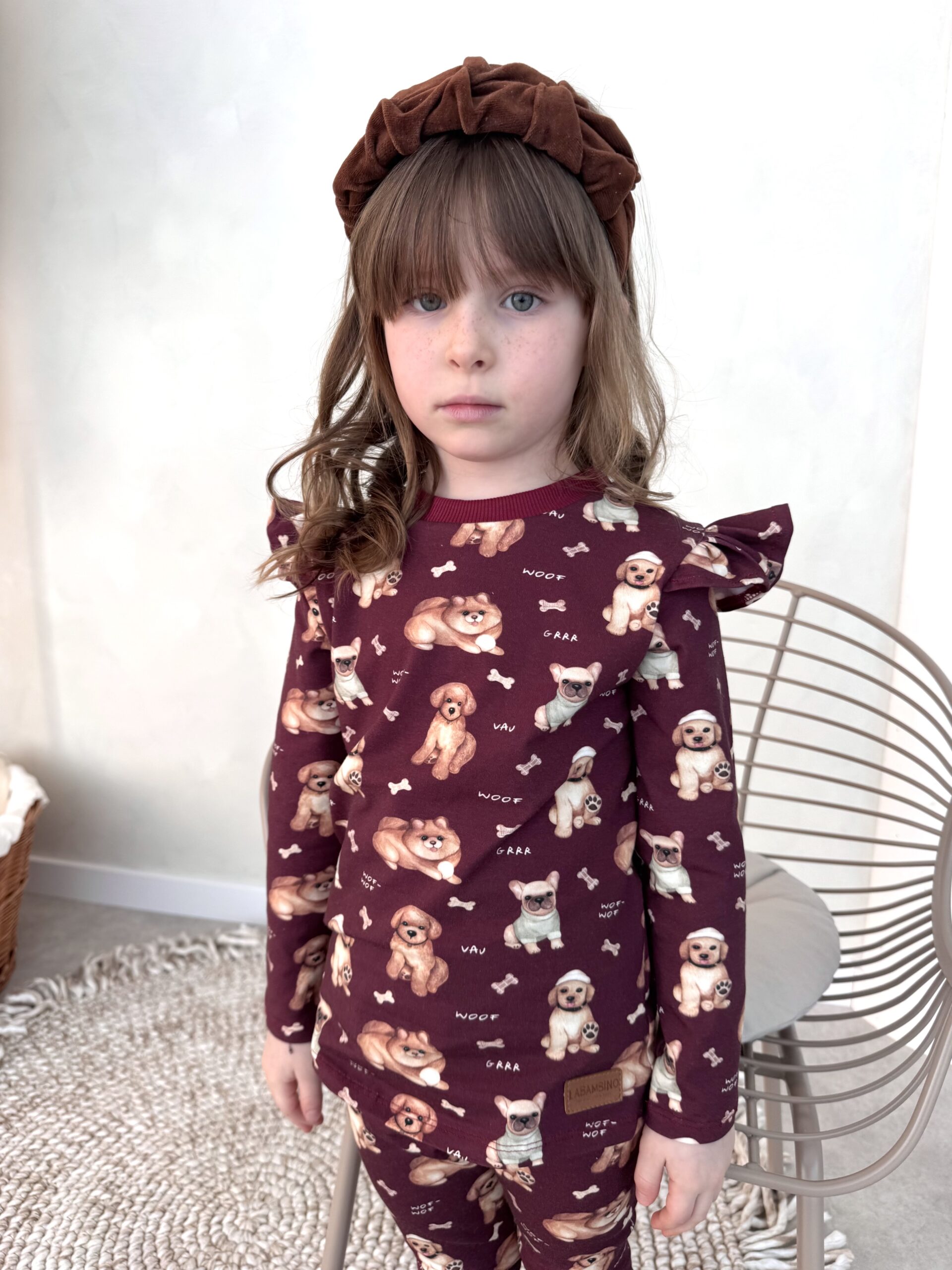 IMG_1611 Koszulka dziewczęca z falbankami PIESKI bordo