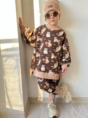 Dres chłopięcy bluza OVERSIZE z baggy KOTKI czekolada