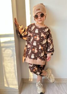 Dres chłopięcy bluza OVERSIZE z baggy KOTKI czekolada