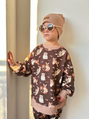 Bluza dziecięca OVERSIZE KOTKI czekolada