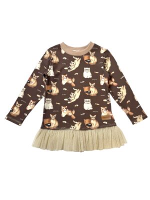 Koszulka z tiulem KOTKI czekolada