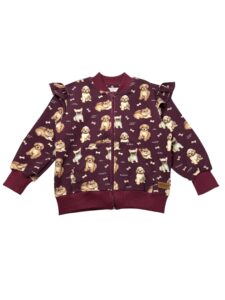 Bluza dziecięca rozpinana PIESKI bordo falbanki