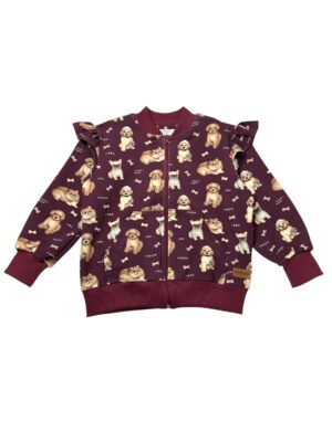 Bluza dziecięca rozpinana PIESKI bordo falbanki