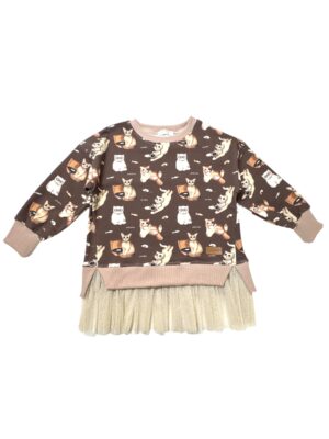 Bluza dziewczęca z TIULEM KOTKI czekolada