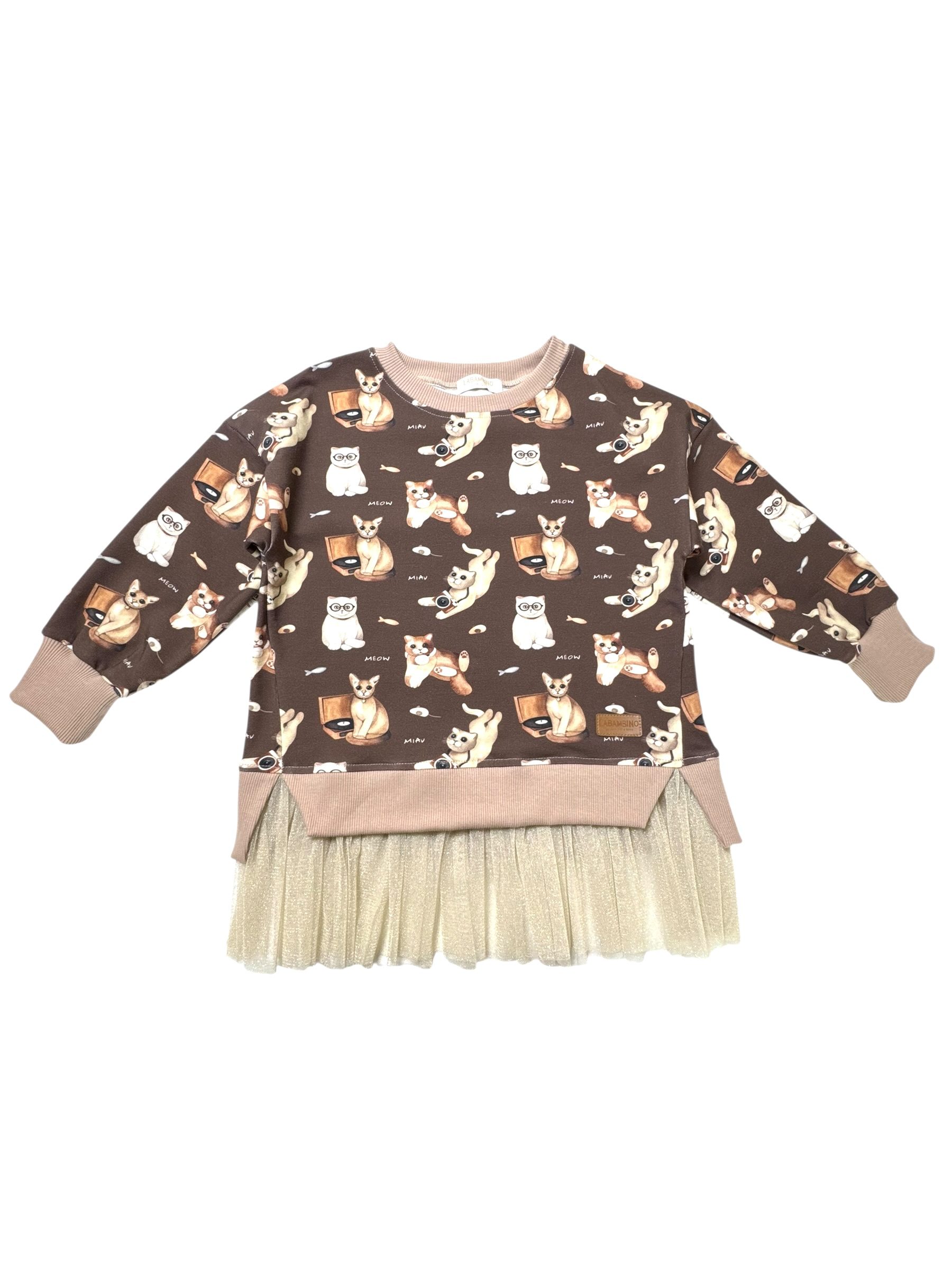 Bluza dziewczęca z TIULEM KOTKI czekolada