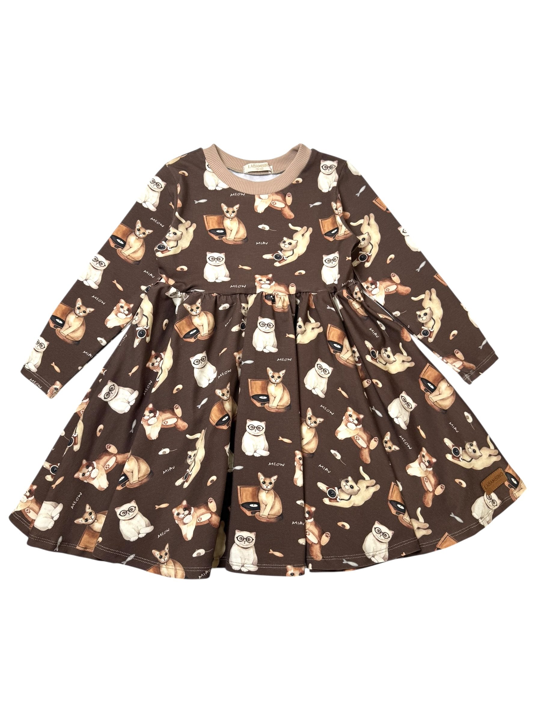 Sukienka dla dziewczynki ZOSIA- KOTKI czekolada