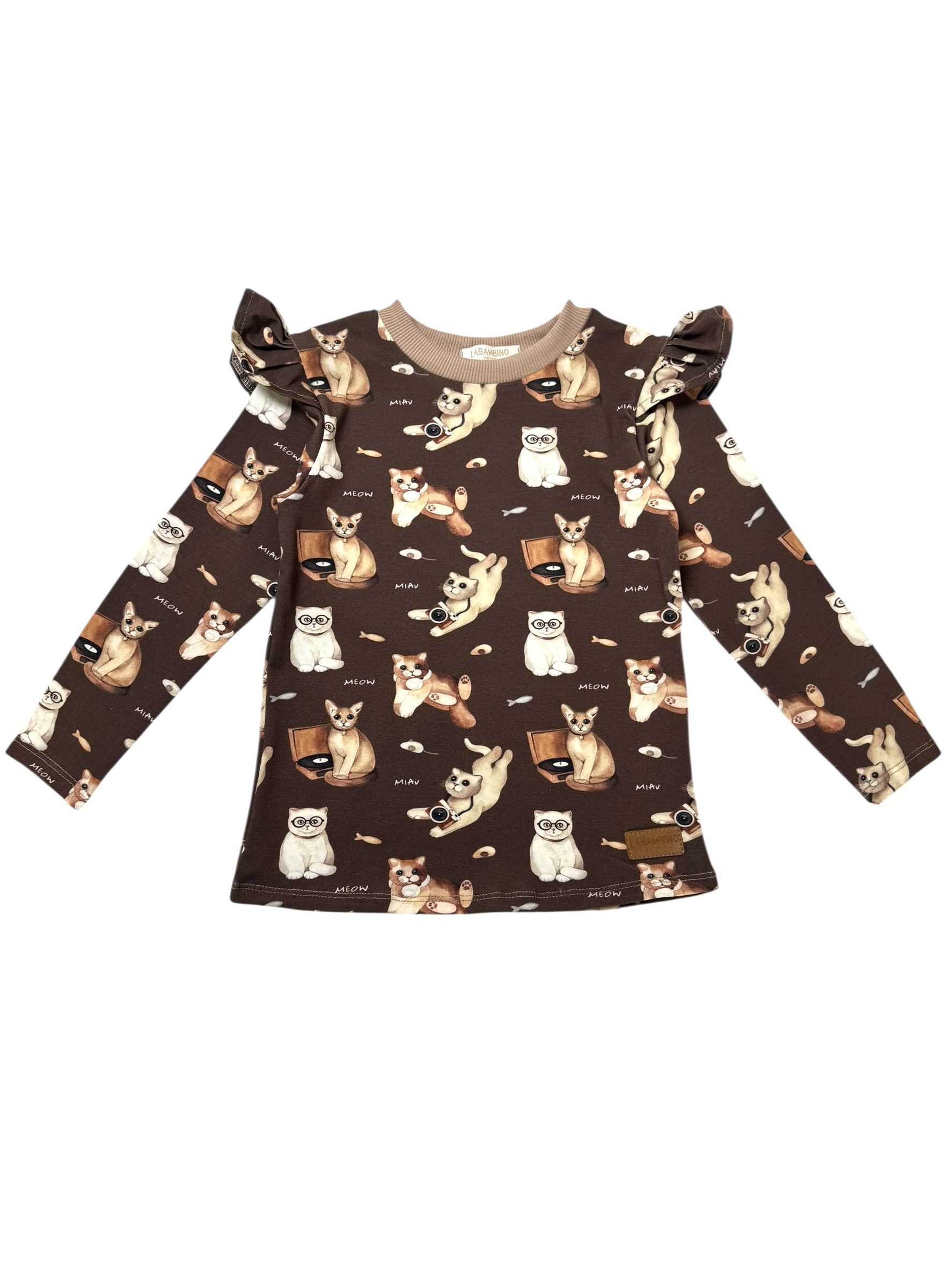 Photoroom_068_20260115_124200 Koszulka dziewczęca z falbankami KOTKI CZEKOLADA