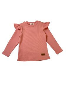 Koszulka dziewczęca z falbankami prążek KORAL- limitowana