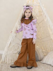 Zestaw dziewczęcy koszulka INDIANKI spodnie BLOOM len CUKIEREK