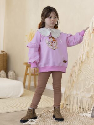Zestaw bluza falbanka BABY PINK i legginsy MOKKA