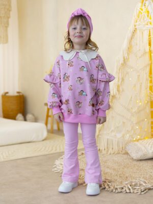 Zestaw bluza falbanka INDIANKI i dzwony BABY PINK