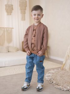 Zestaw chłopięcy bluza ROZPINANA MOKKA z baggy MORSKI