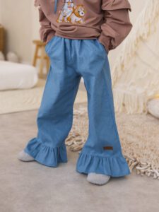 Spodnie dziewczęce BLOOM- len MORSKI