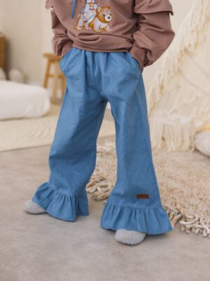 Spodnie dziewczęce BLOOM- len MORSKI