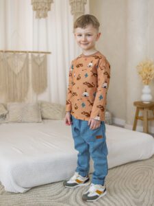Zestaw chłopięcy LONG GEPARD i baggy len MORSKI